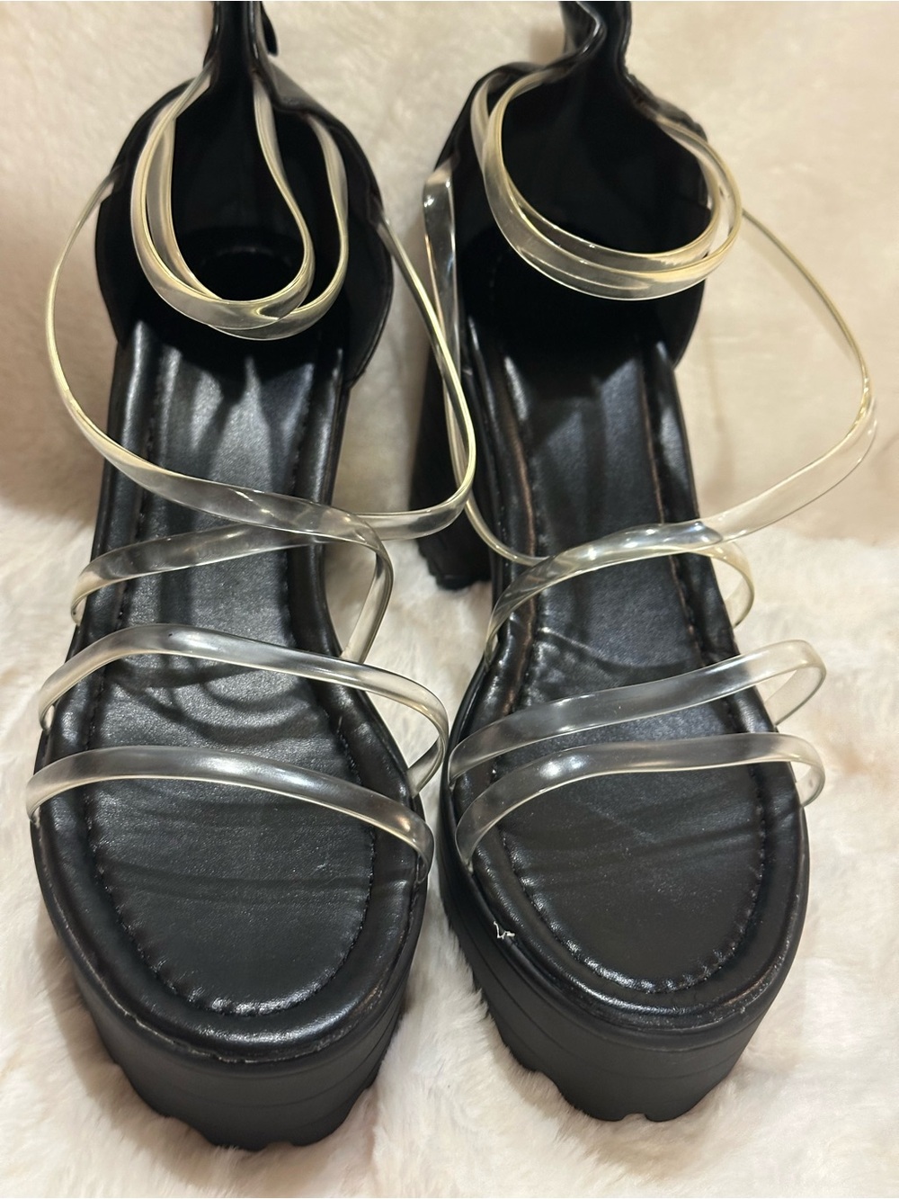 Black Platform Sandals with Clear Straps
